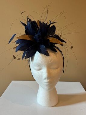 Navy & Gold Feather Fascinator | The Hat Girls - KY Derby Featured Milliner